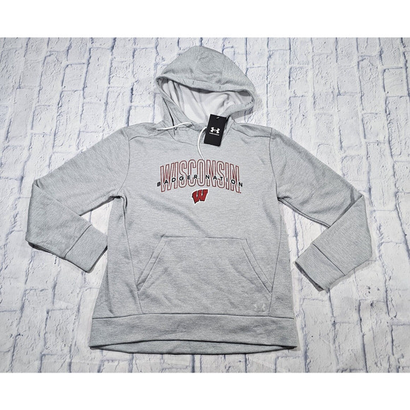 Wisconsin University Badgers Under Armour WOMENS SZ S Hoodie Sweatshirt Gray - Picture 1 of 10